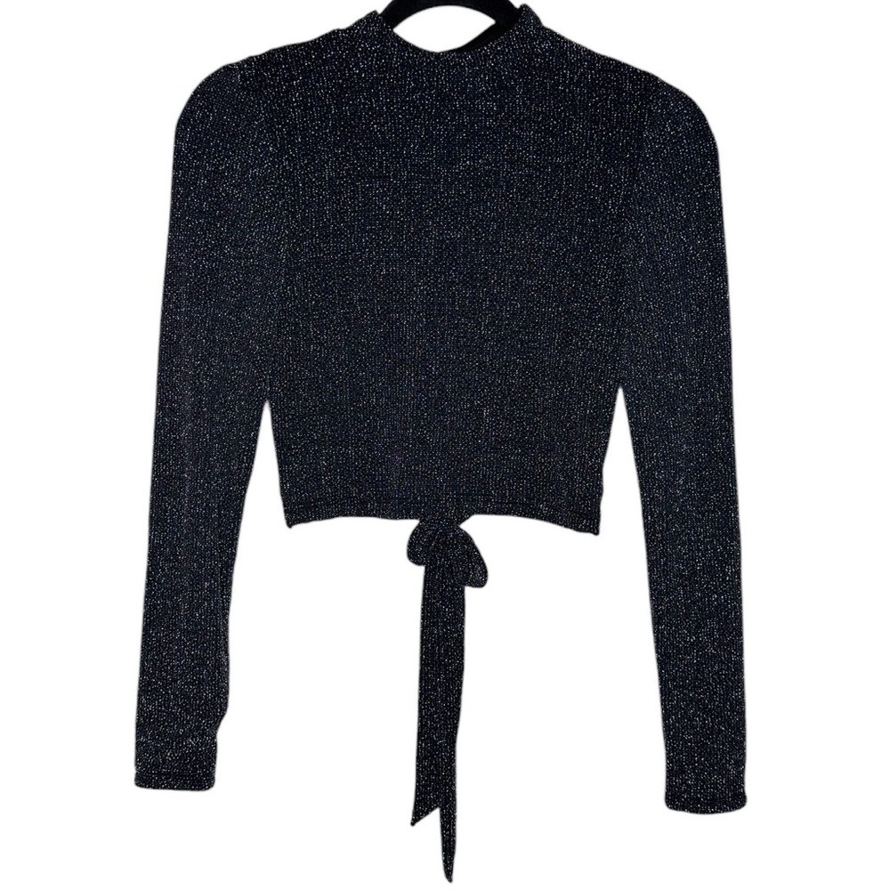 NWOT | BCBGeneration | Black w/Silver Metallic Tie Back Top | Small | EUC